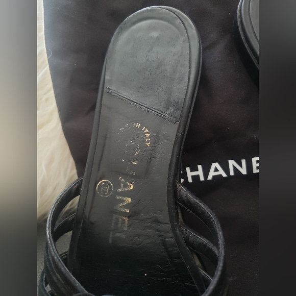 💎CHANEL CAMELLIA FLOWER BLACK LEATHER SANDALS | SIZE EU 36 US 6 - Picture 10 of 12